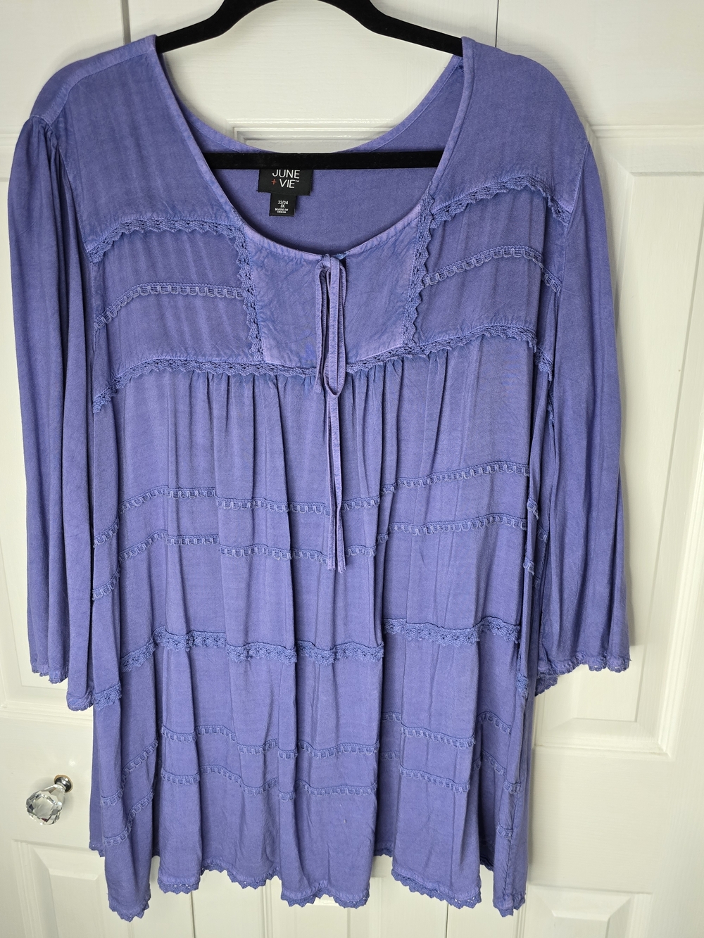 Lavender Boho Peasant Tunic with Tie Neck